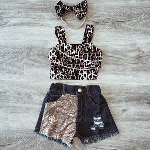 Ceetah baby sparkly jean short set ♡